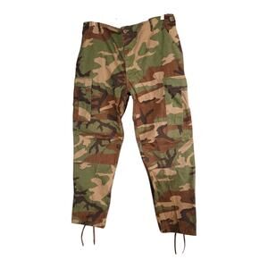 Vintage Military pants Men's Large Long Green Woodland Camo Combat Trousers EUC